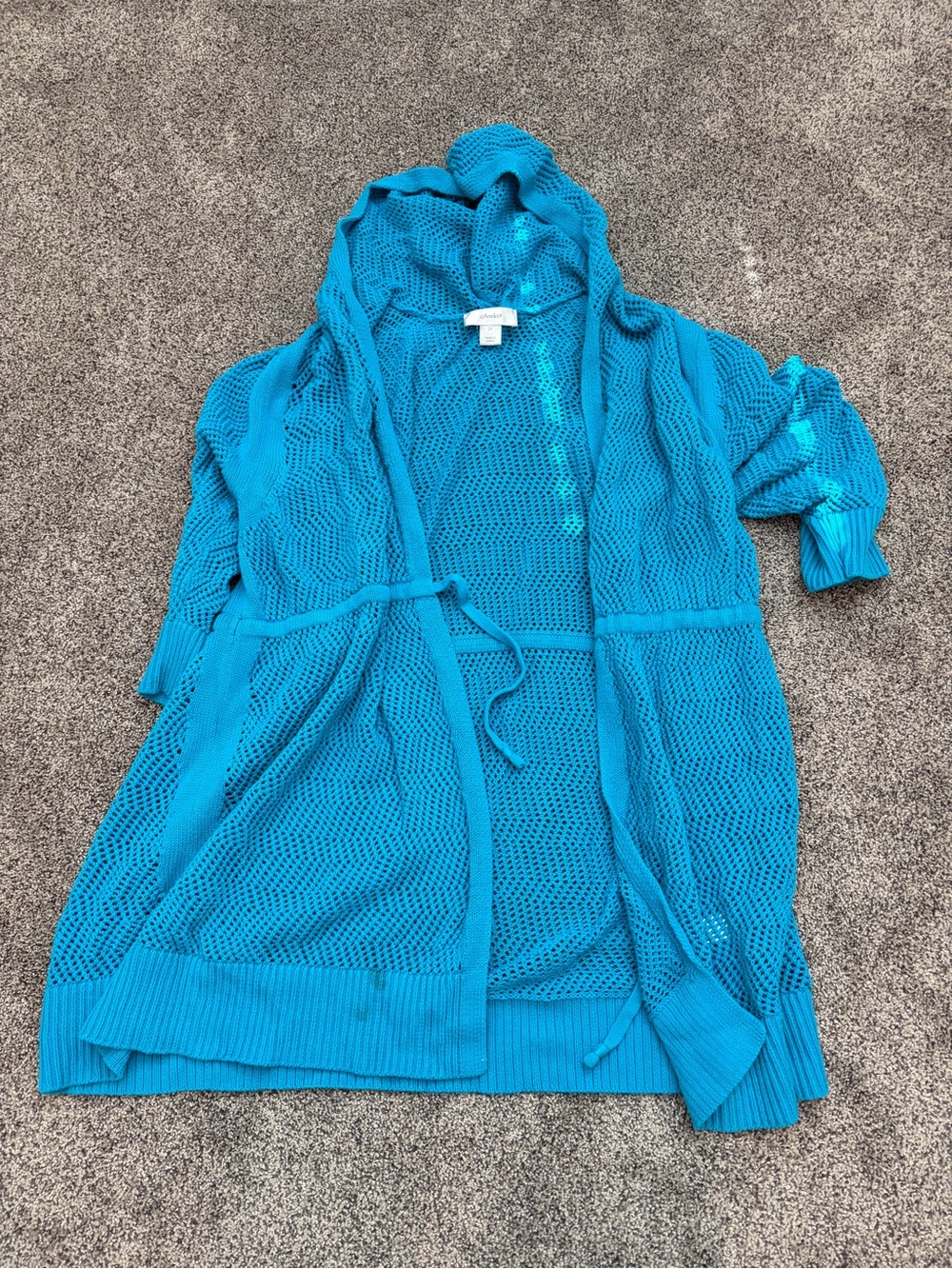 Cj Banks Bright Teal Open Knit Hooded Swim Overlay